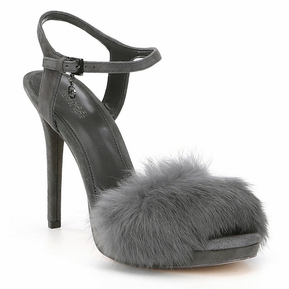 New! MICHAEL KORS Women's Rabbit Fur Trim Gray Sexy Heels Open-Toe Pumps NWB - Picture 5 of 5